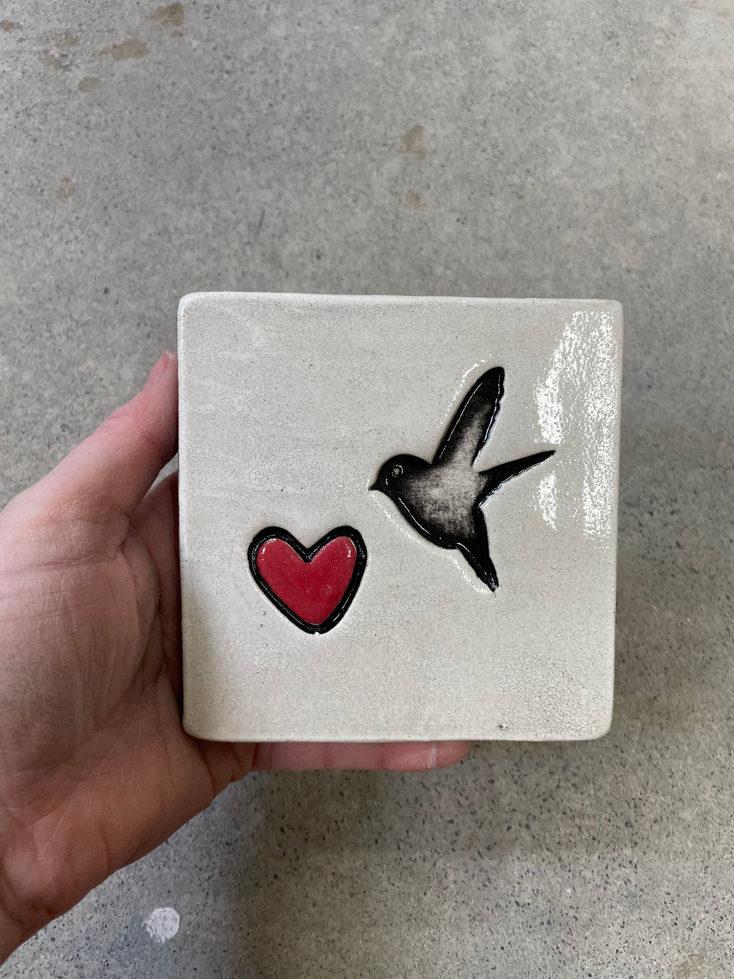 White Bird with Heart Tile