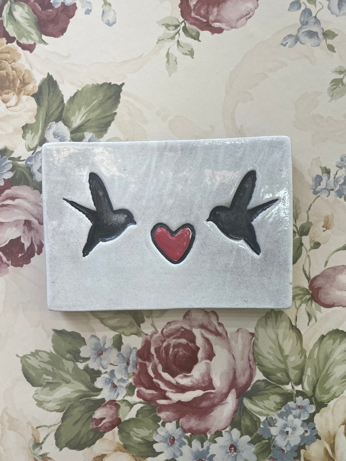 Two sweet birds and red heart