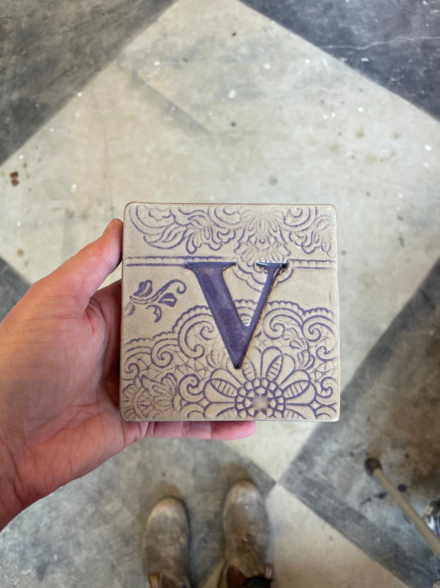 Letter V ceramic tile