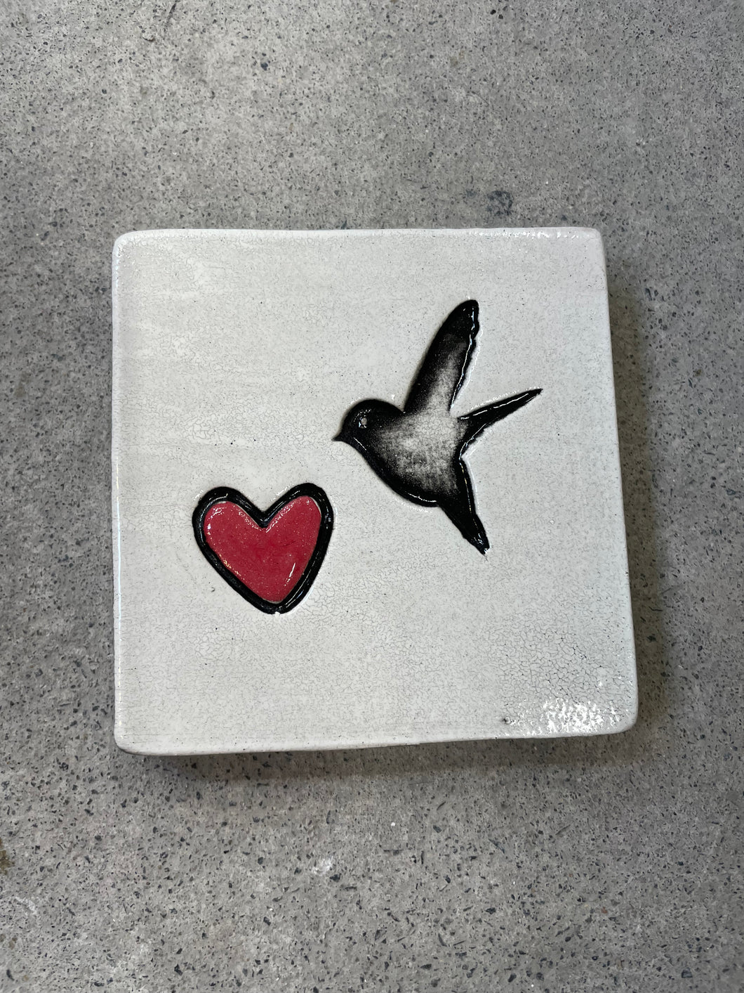 White Bird with Heart Tile