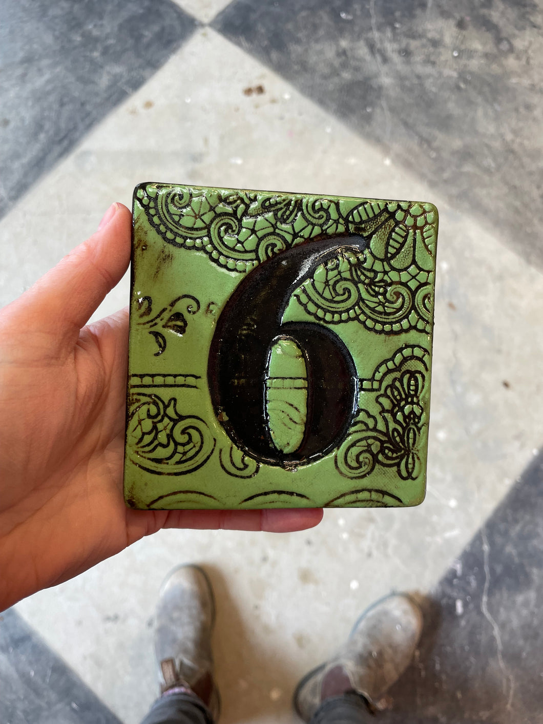 Number 6 ceramic tile