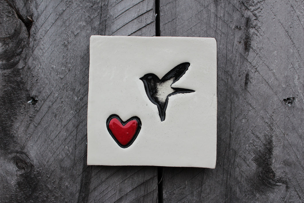 White Bird with Heart Tile